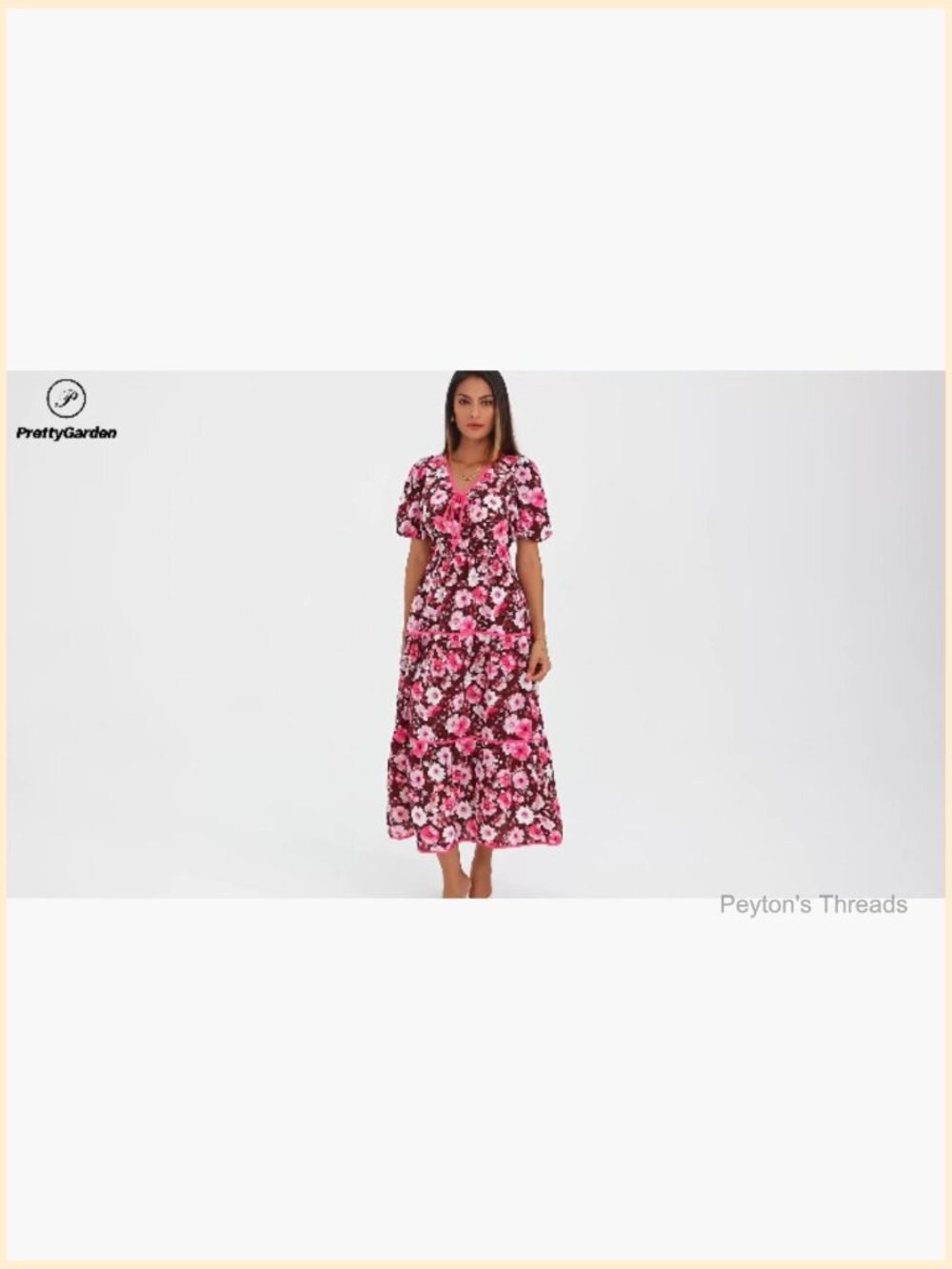 Boho Flowy Tiered Maxi Dress Wedding Guest V Neck Puff Sleeve - Picture 7 of 7